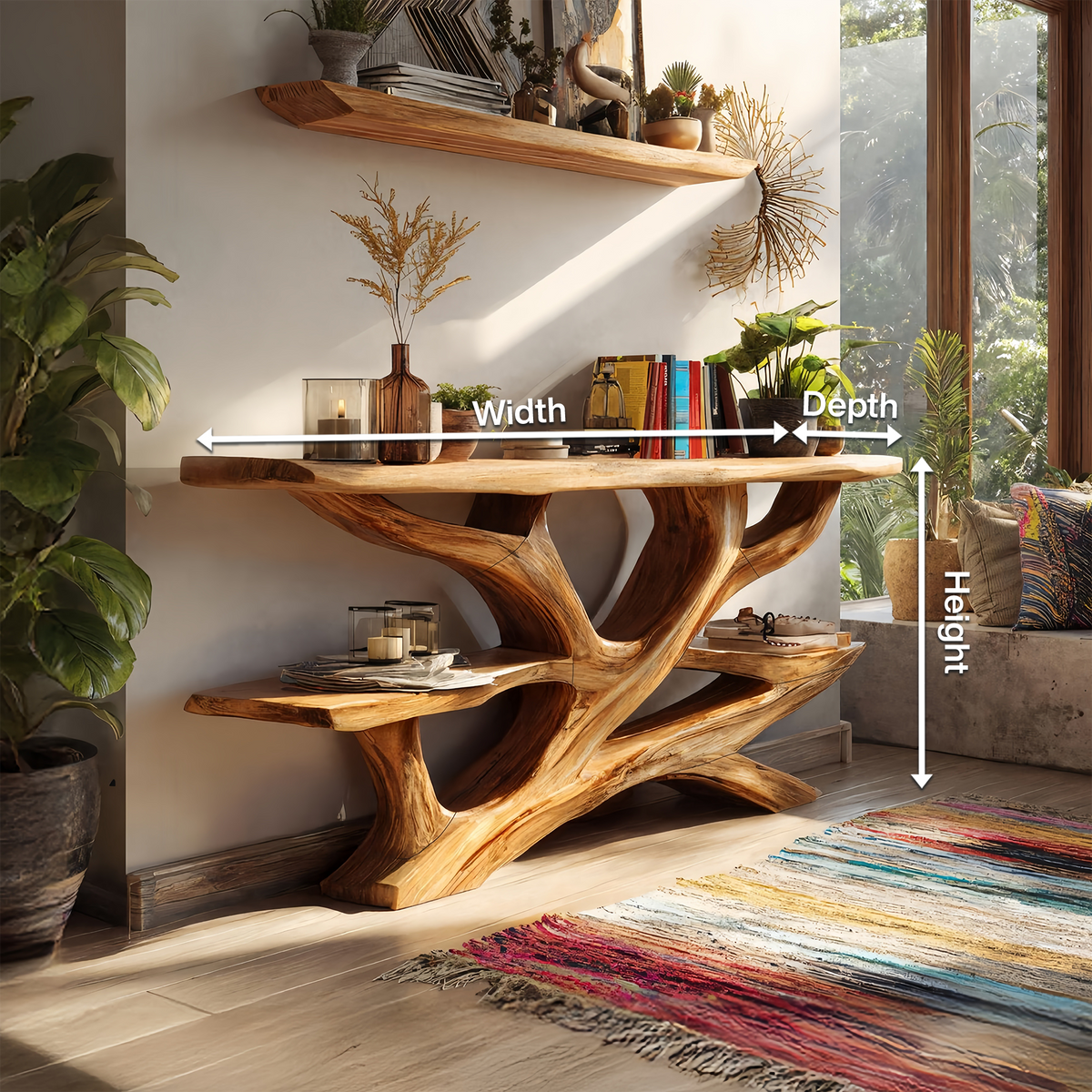 Handcrafted Wooden Live Edge Console Table, Solid Wood Entryway Accent Table with Metal Legs for Luxury Living Room Hallway, SILDTTNCS047