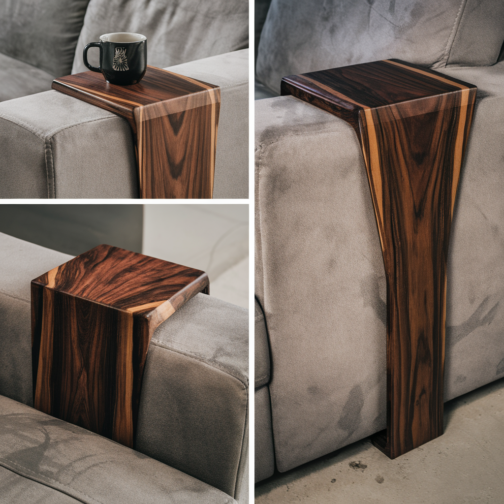 Handcrafted Solid Wood Armrest Table For Sofa Storage SILDTAR002