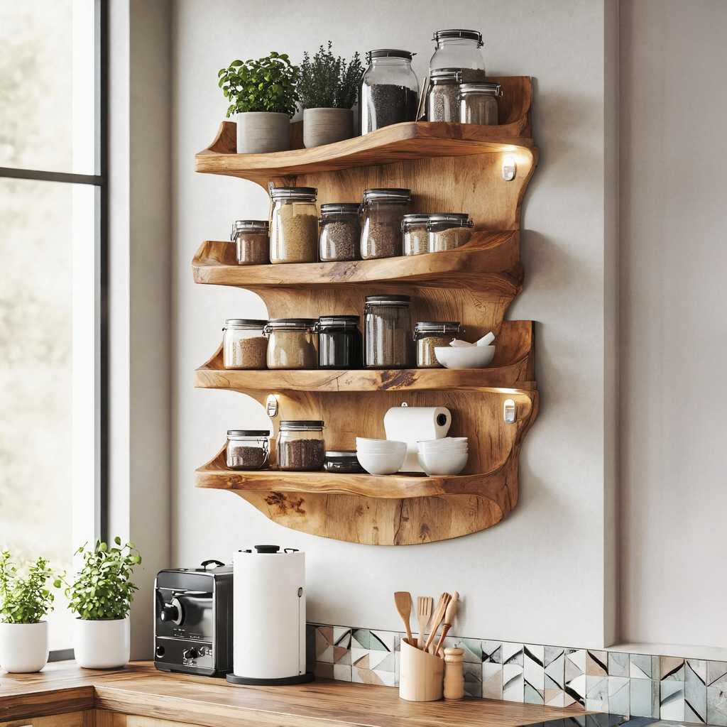 Farmhouse Wooden Spice Storage Shelf For Kitchen Design SILDTTRSRS011