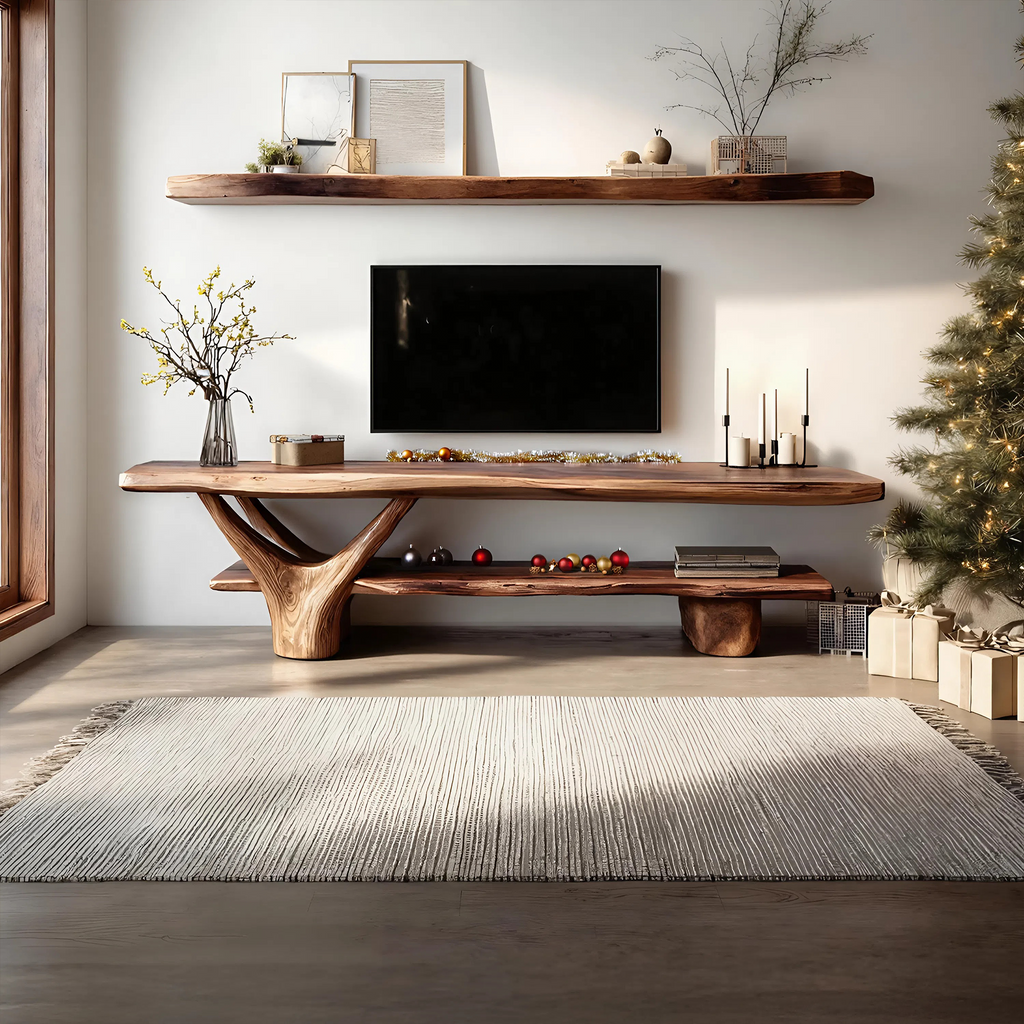 Handcrafted Wooden Live Edge TV Console, Solid Wood Media Stand Entertainment Center for Modern Living Room & Entryway Decor, SILDTTNCTV011