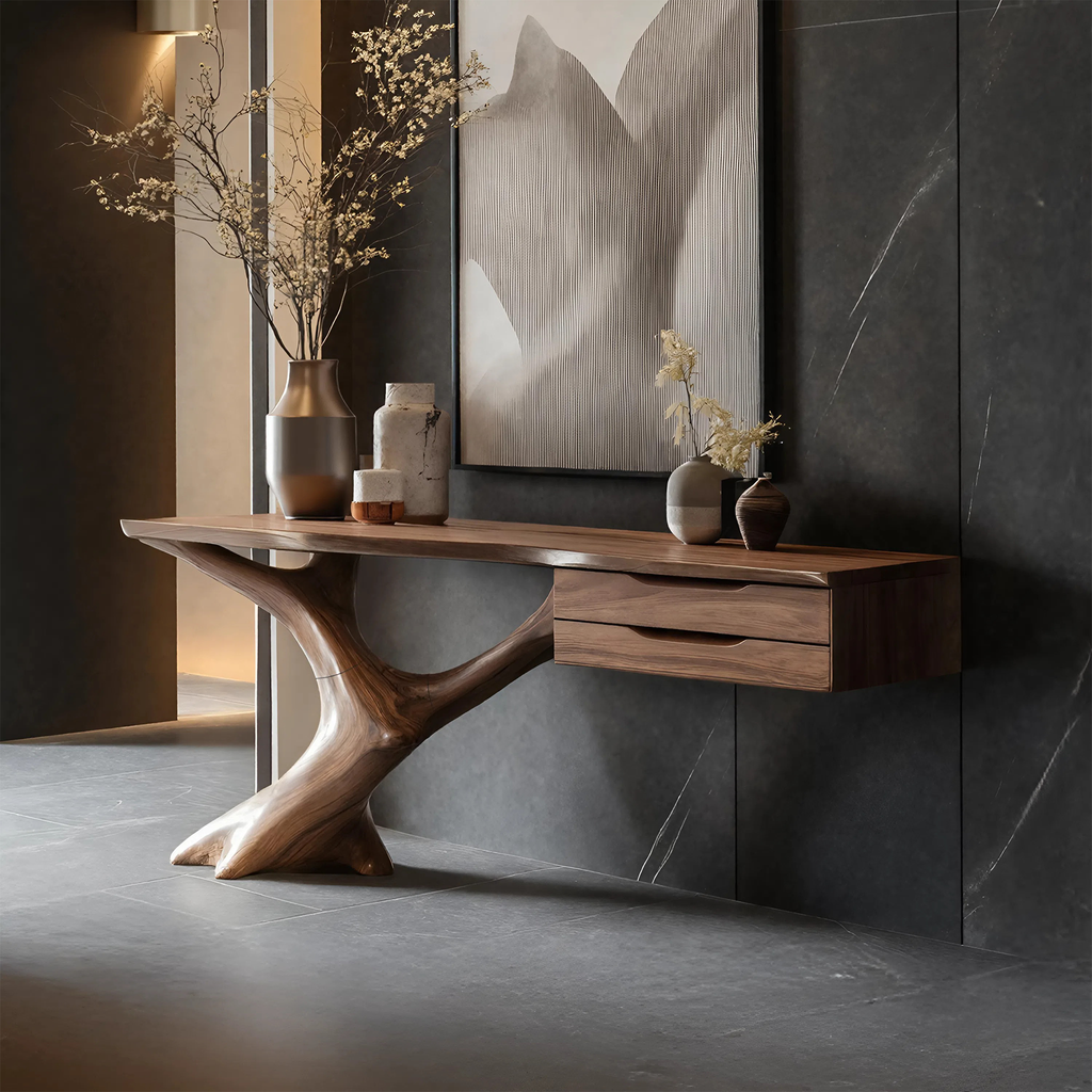Handcrafted Wooden Console Table, Rustic Solid Wood Entryway Sofa Table, Modern Foyer Hallway Accent Furniture with Slim Base, SILDTTNCS016