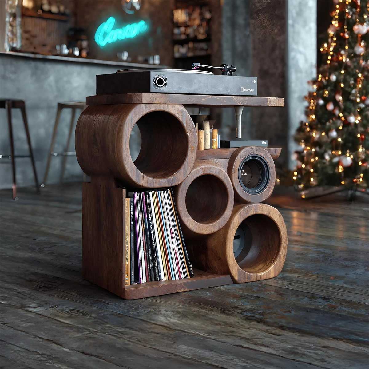 Farmhouse Solid Wood Record Stand, Handcrafted Vinyl Storage Organizer Rack, Music Lover Christmas Gift for Cozy Living Room, SILDTTNCRS010