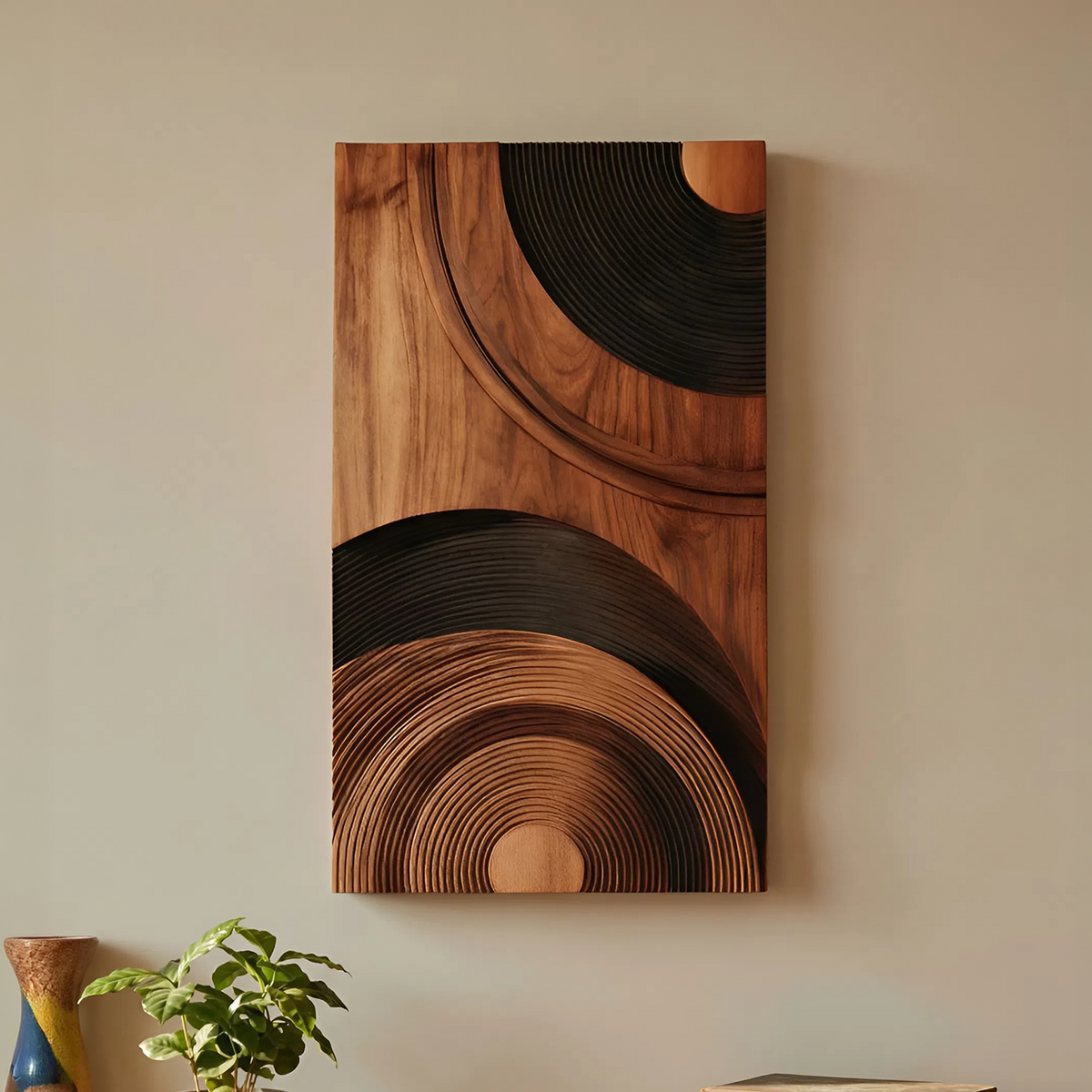 Mid Century Abstract Wood Wall Decor, Handcrafted Geometric Wooden Sculpture Panel for Modern Living Room & Entryway Accent, SILDTTNWA062