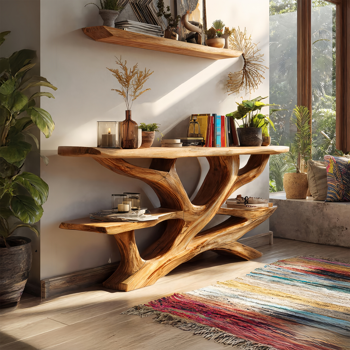 Handcrafted Wooden Live Edge Console Table, Solid Wood Entryway Accent Table with Metal Legs for Luxury Living Room Hallway, SILDTTNCS047
