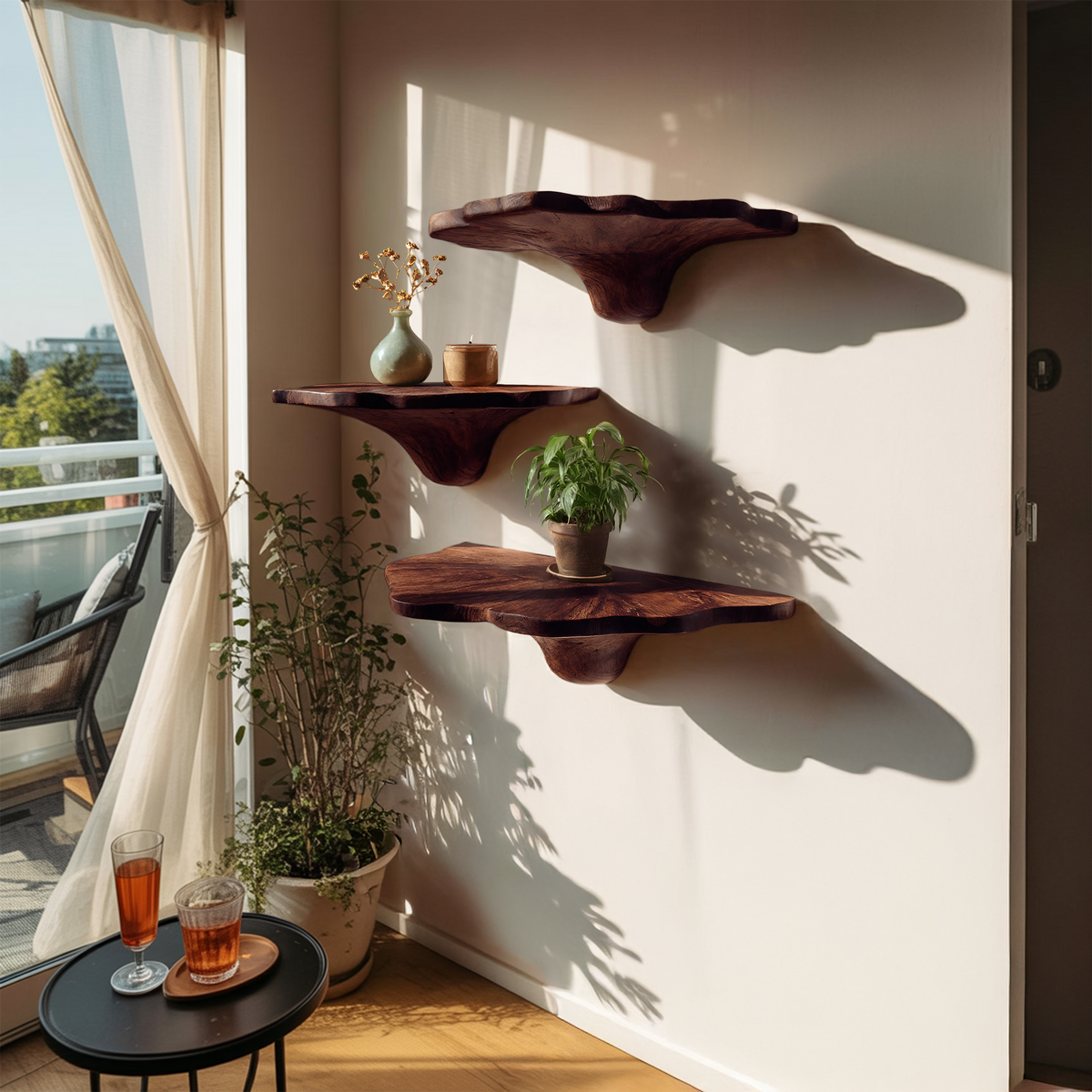 Handcrafted Wooden Mushroom Shelf For Artistic Living Room Decor SILDTTNMR007