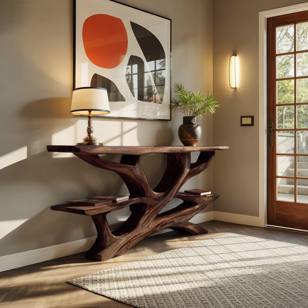 Handcrafted Wooden Live Edge Console Table, Solid Wood Entryway Accent Table with Metal Legs for Luxury Living Room Hallway, SILDTTNCS047