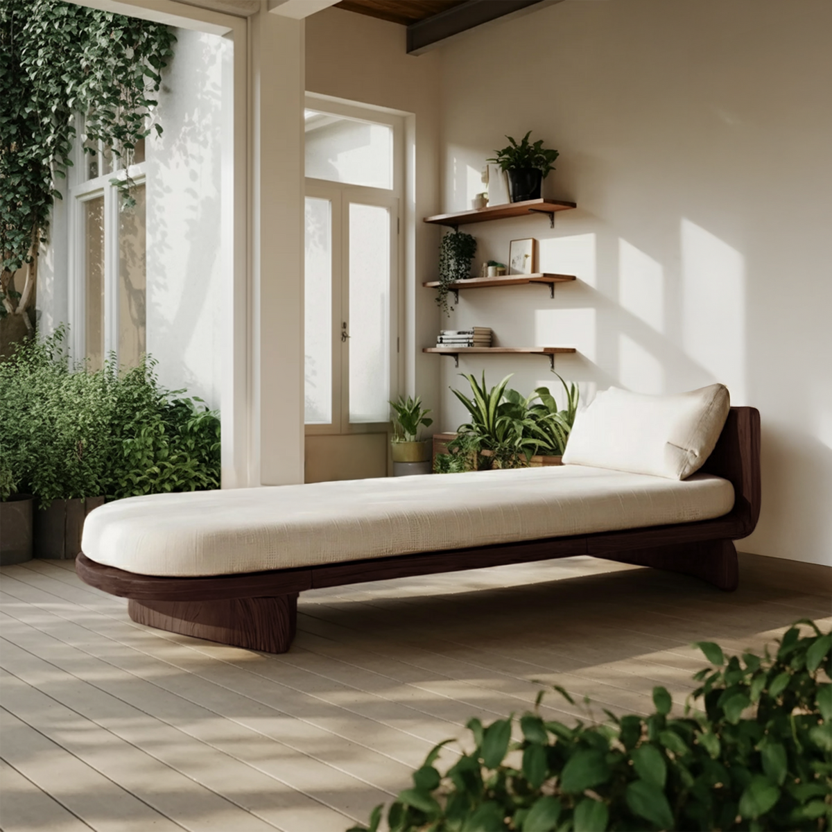 Handcrafted Mid Century Modern Wooden Daybed, Outdoor Patio Lounge Sofa Bed, Premium Hardwood Daybed Frame for Backyard Garden, SILDTTNDB015