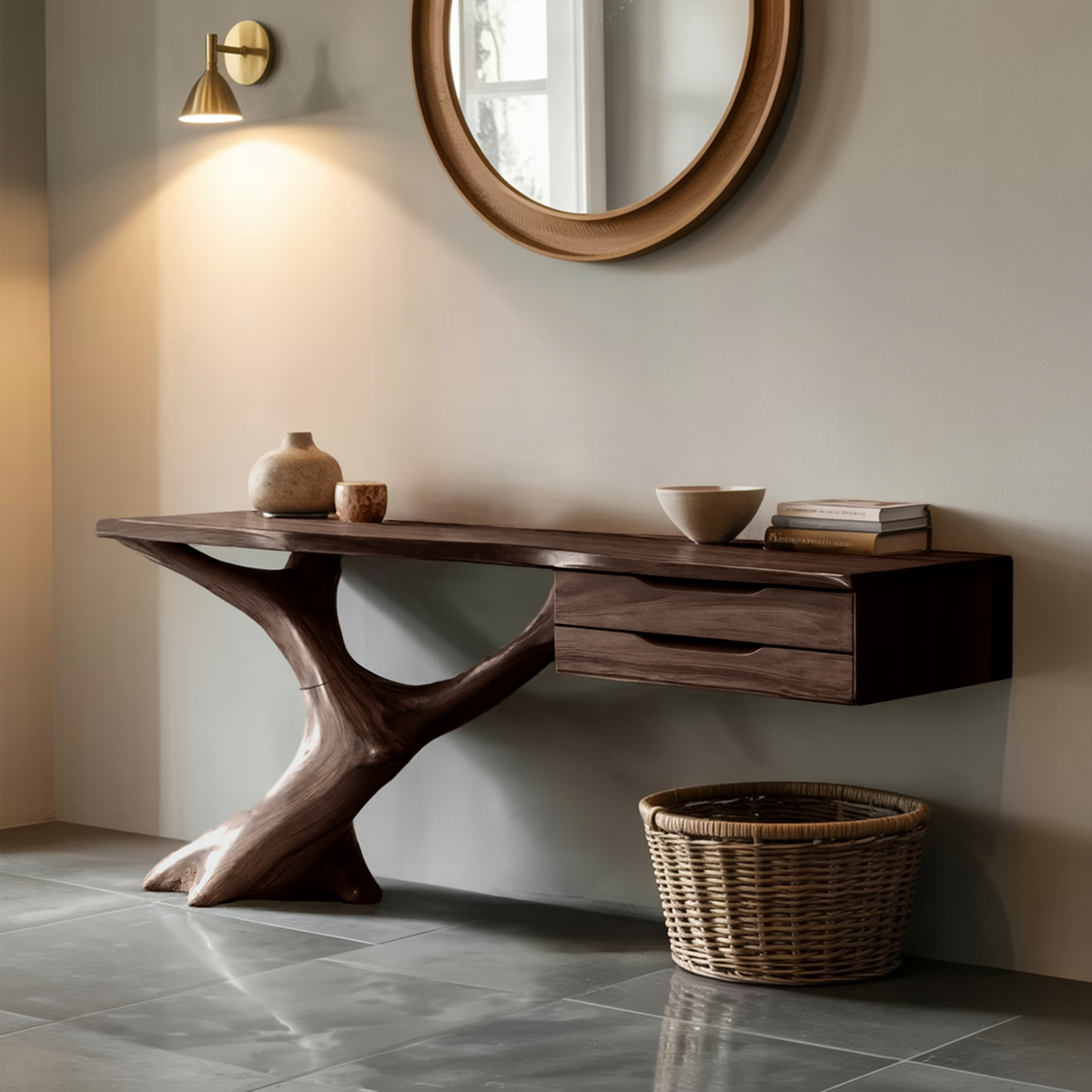 Handcrafted Wooden Console Table, Rustic Solid Wood Entryway Sofa Table, Modern Foyer Hallway Accent Furniture with Slim Base, SILDTTNCS016