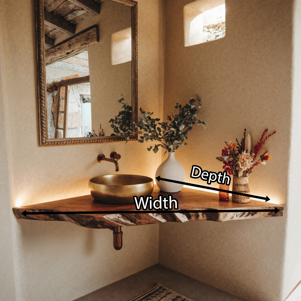 Handcrafted Corner Bathroom Wooden Shelf SILDTBRV070