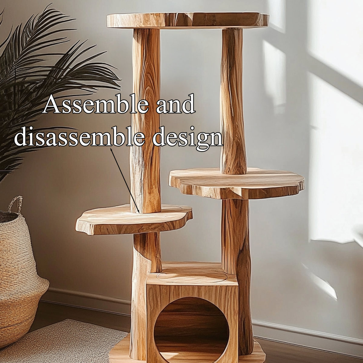 Cat Tree Custom Design Solid Wood Rustic Design Decor Living Room Gift SINLTT018