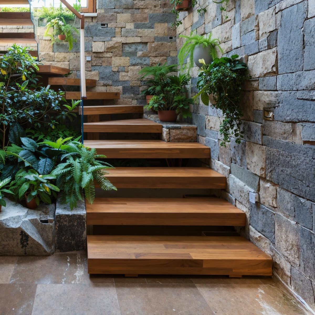 Handcrafted Solid Wood Stair Custom Living Space SILDTFLS007