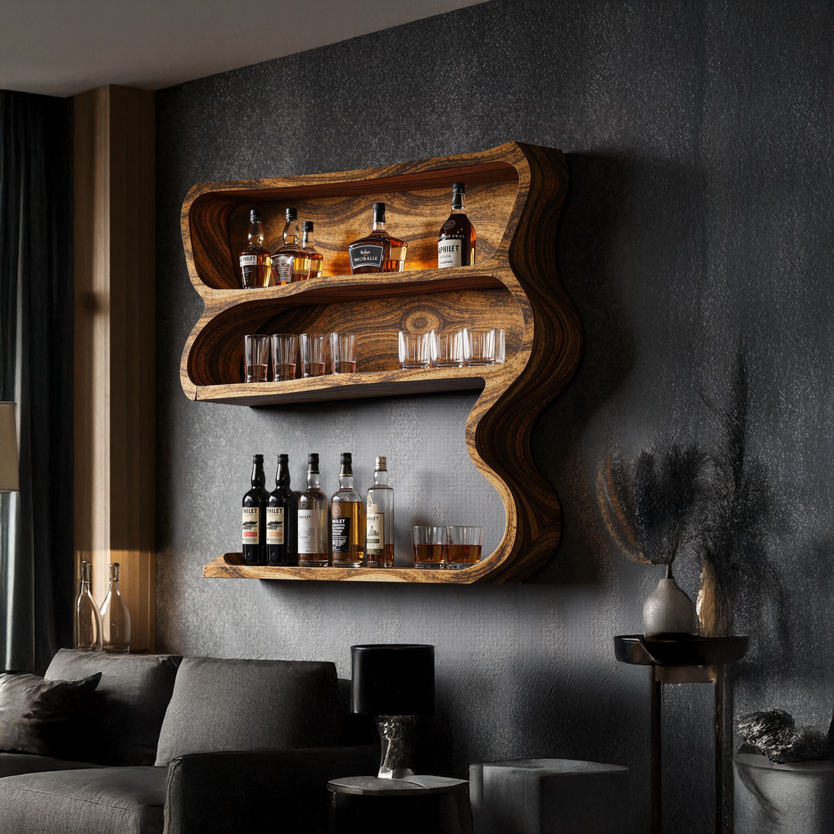 Customizable Wood Wine Bar Shelf For Modern Living Rooms SILDTBAR014